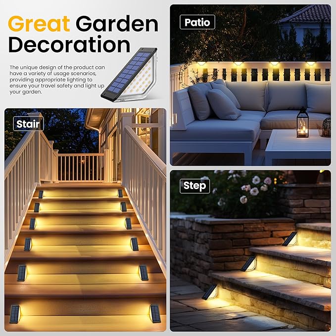 SOLPEX Solar Step Lights Outdoor,Solar Stair Lights for Outside,Two-Sided Step Lights with 33 LEDs,Waterproof IP65 for Garden,Fence,Deck,Steps,Stair,Porch（6 Pack,Warm White）