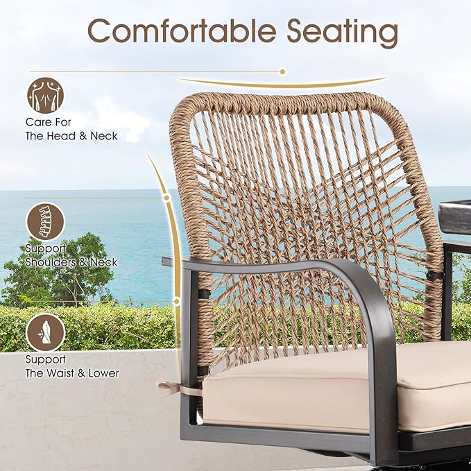 Outdoor Bar Stools Set of 2, Patio Swivel Counter Height Rattan Bar Stools, Patio Wicker Bar Swivel Chairs with Cushion, Outdoor Pool Bar Chairs for Backyard Garden Balcony w /360 Rotation