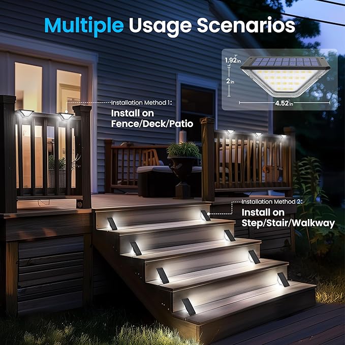 SOLPEX Solar Step Lights Outdoor,Solar Deck Lights for Outside,Two-Sided Stair Lights with 33 LEDs,Waterproof IP65 for Garden,Fence,Deck,Steps,Stair,Porch（16 Pack,Cold White）