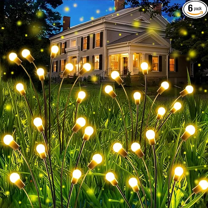 OZS Solar Garden Lights(6Pack Total 48LED) -Solar Lights Outdoor, Firefly Light for Outside, Sway by Wind, Fairy Light Outdoor Waterproof for Patio Pathway Garden Decor(Warm White)