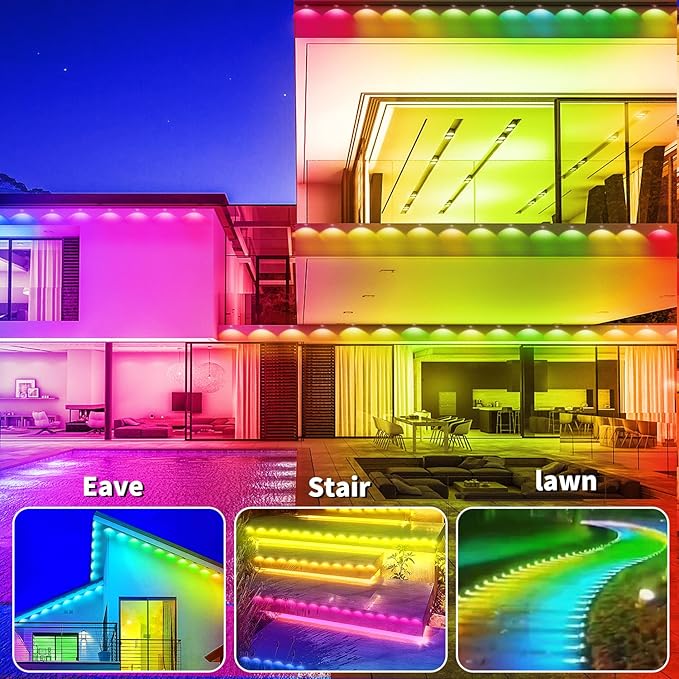 Permanent Outdoor Light,100ft RGB Eave Lights with App Control Remote,IP67 Waterproof LED Lights,Music Sync Outside Light for Christmas,Halloween,Garden,House Decorations