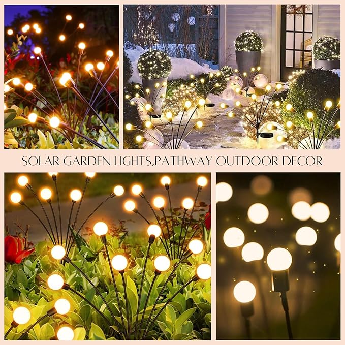OZS 8Pack Total 64LED Solar Garden Lights Solar Lights Outdoor, Solar Firefly Lights, Waterproof Solar Fairy Lights Outdoor for Garden Yard Pathway Decoration (Warm White)