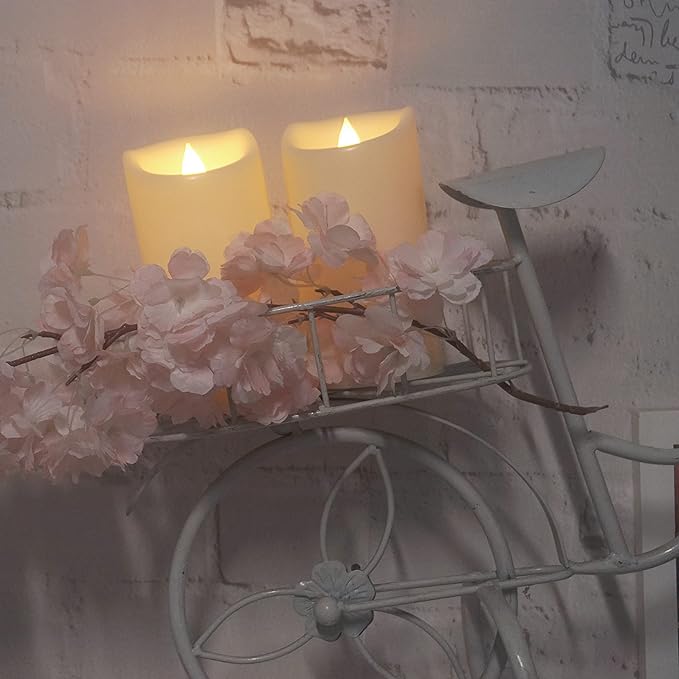 Waterproof Outdoor Battery Operated Flameless Pillar Candles with Timer White Plastic Realistic Flickering Fake Electric LED Lights for Lantern Garden Wedding Christmas Decorations 3”x5” 2 PCS