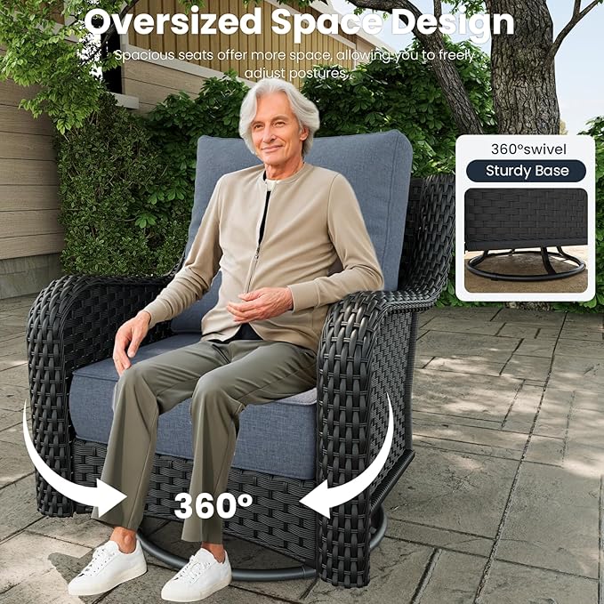 10 Pieces Outdoor Patio Furniture Sets with Rocking Swivel Chairs with 6-inch Thick Cushion and Fire Pit Table for Deck Lawn