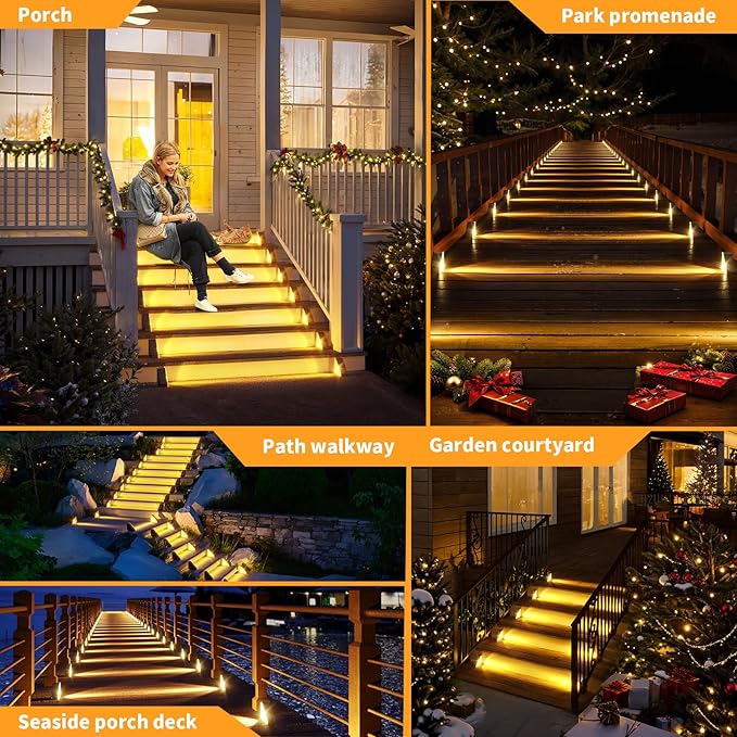 KINKAI Solar Stair Lights for Outside, 14 Pack Outdoor Step Light Waterproof LED Triangle Deck Lighting for Garden, Patio, Yard, Front Door, Porch Decor (Warm Light)