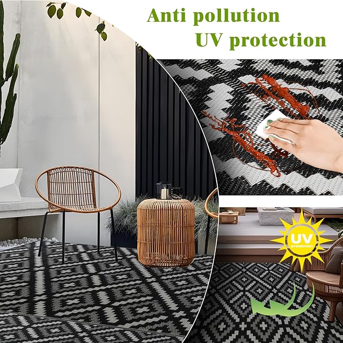 Outdoor Rug 9x12 ft Waterproof, Reversible Outdoor Plastic Straw Rug for Patios Clearance, Outdoor Area Rug Carpet RV Mat for Camping Backyard Deck Porch