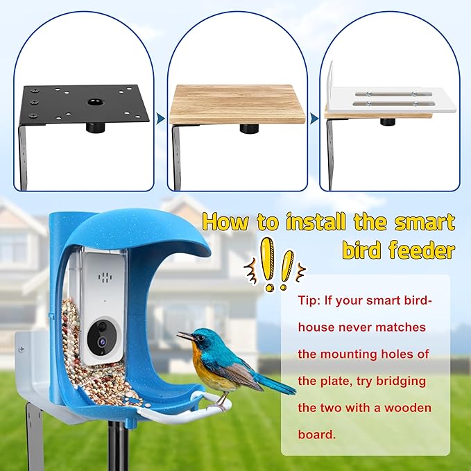 Ottsuls Bird Feeder Pole, 92 Inch Heavy Duty Bird House Pole Kit for Outdoors, with Wooden Board, 5-Prong Base Feeding Station for Wild Birds Watching, Adjustable Feeder Stand (House Not Included)