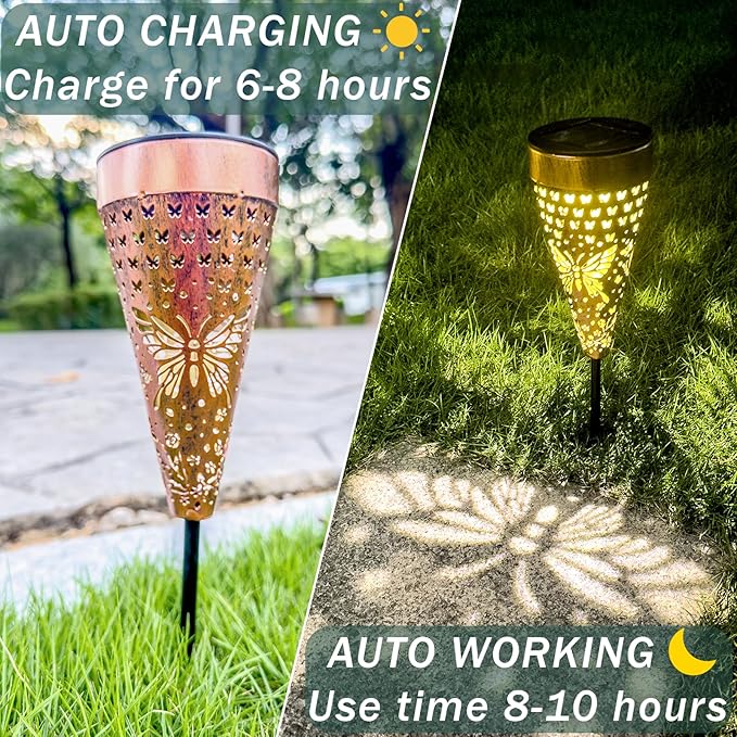 6-Pack Butterfly Outdoor Decor Solar Pathway Lights, Metal Landscape Lighting for Garden, Lawn, Yard, Patio, Backyard, Pathway, Walkway – gifts for Mother, Women, Men, Grandmother, Grandfather