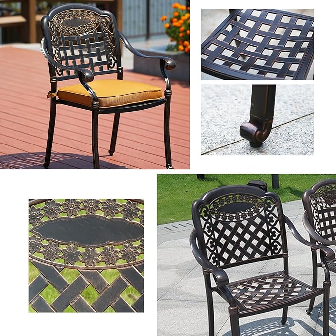 Outdoor Dining Chair Cast Aluminum Patio Chairs Set of 2 All-Weather Patio Dining Chair with Adjustable Feet for Backyard Garden (Die-Casting B Chair)