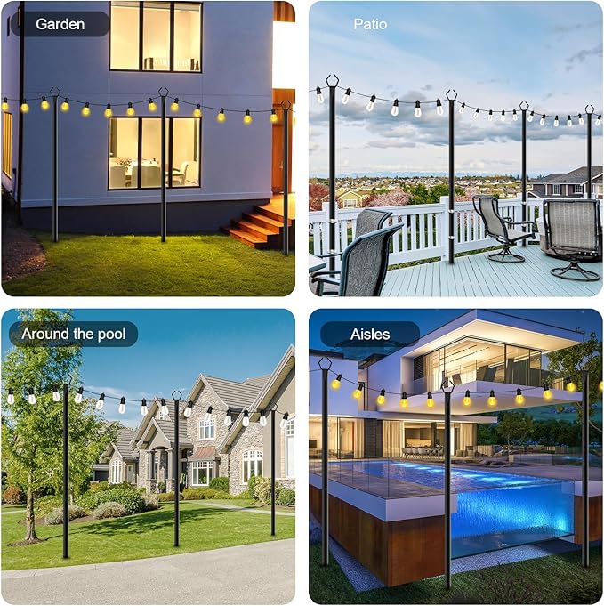 4 Pack String Light Poles,10 Ft Metal Poles with Fork for Outdoor String Lights,Outdoor Light Poles with Fork,Poles/Post/Stand for Outside,Patio,Deck,Backyard,Garden Wedding,Party