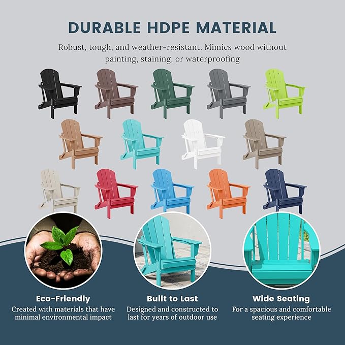 Westin Outdoors Laguna WO Outdoor Adirondack Folding Patio Chairs 8 PCS Set Retro Beach Aesthetic for Backyard, Lawn, Patio, Deck, Garden, Weather Resistant Polyethylene Plastic Lounger (Turquoise)