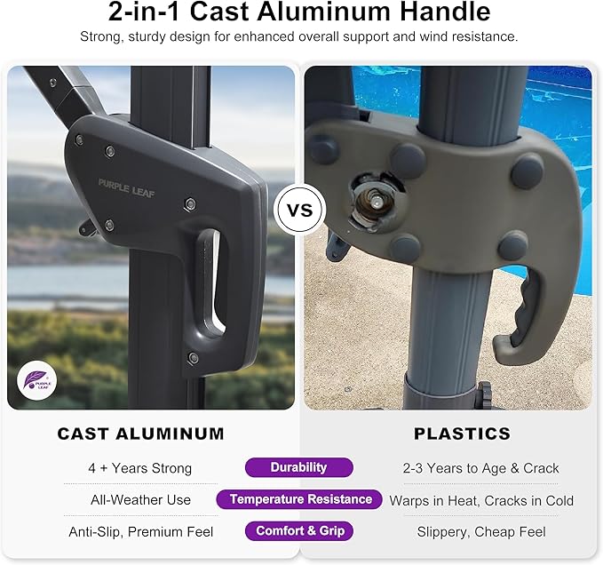 PURPLE LEAF 9 FT Cantilever Patio Umbrella Outdoor Aluminum Offset Square Umbrella with 3 Years Fade Resistance Recycled Fabric and 360-degree Rotation for Deck Pool Garden, Mint Green