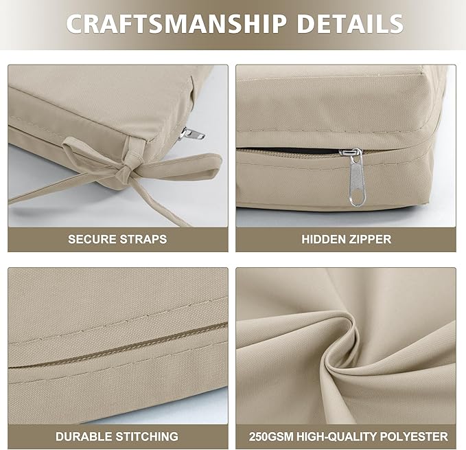 Outdoor Cushions for Patio Furniture, Waterproof Outdoor Chair Cushion w/Fade-Resistant, Removable & Machine-Washable Cover, 22x22 Inch, Deep Seat Sofa/Couch Pad Replacement – Set of 1/2/4, Cream