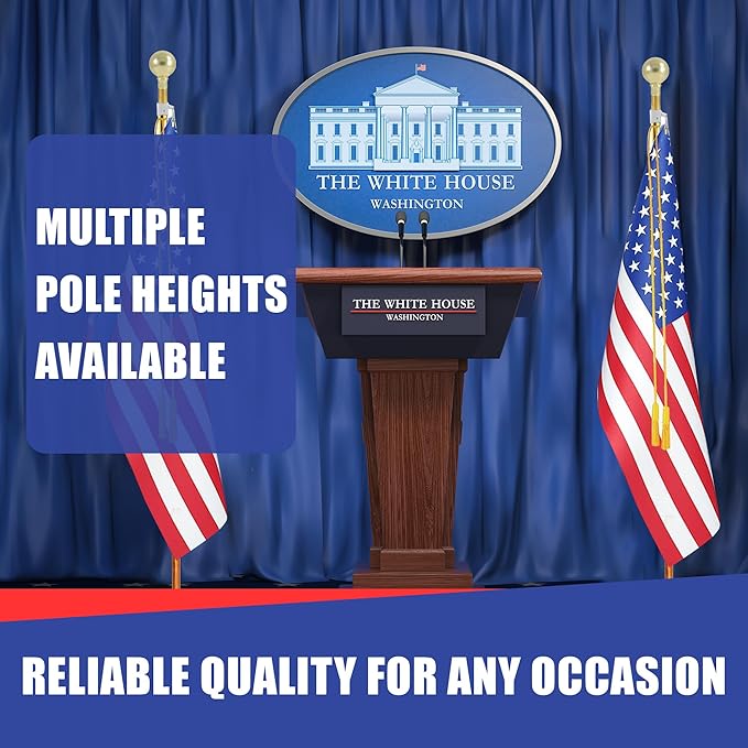 Super Tough Indoor Flag Pole kit 9ft - Parade Ball - Gold Texture Base - Aluminum Flagpole with Brass Finish - Heavy Duty Inside House Flagstaff - Interior Shaft and Stand - No Ensign Included