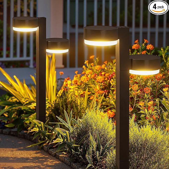 Solar Pathway Lights Outdoor, 4 Pack Dual-Head Solar Lights Outdoor Waterproof Super Bright Up to 12Hrs, Auto On/Off Garden Light for Yard Patio Path Walkway Driveway Outside Decor