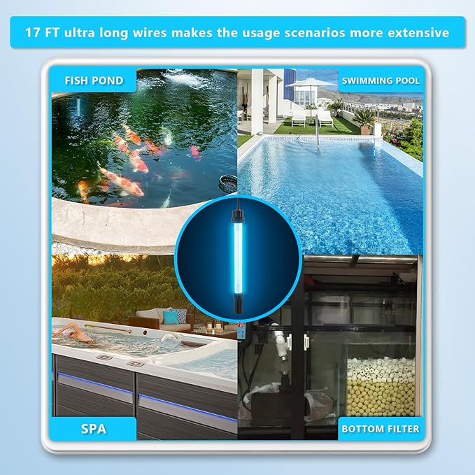 18W Aquarium UV Light for 100-1000 Gallon, UV Pond Water Clarifier for Koi Pond, Swimming Pool, Spa, Large Fish Tank, Cold Plunge UV Light for Pond Algae Control