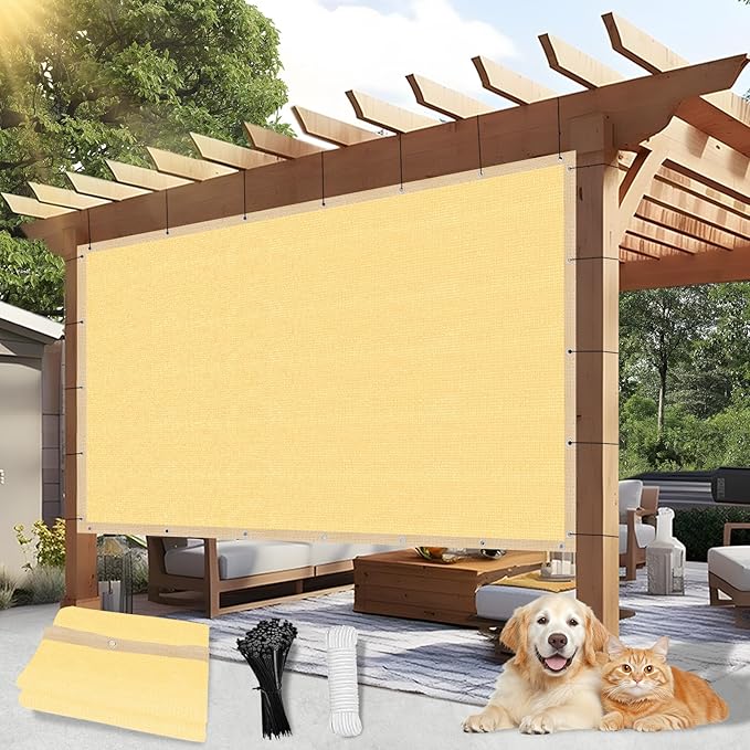 Outdoor 90% Sun Shade Cloth with Grommets, 8 X 20 FT Pergola Shade Cover for Garden Patio Carport Kennel Swimming Pool, Sand (We Make Custom Size)