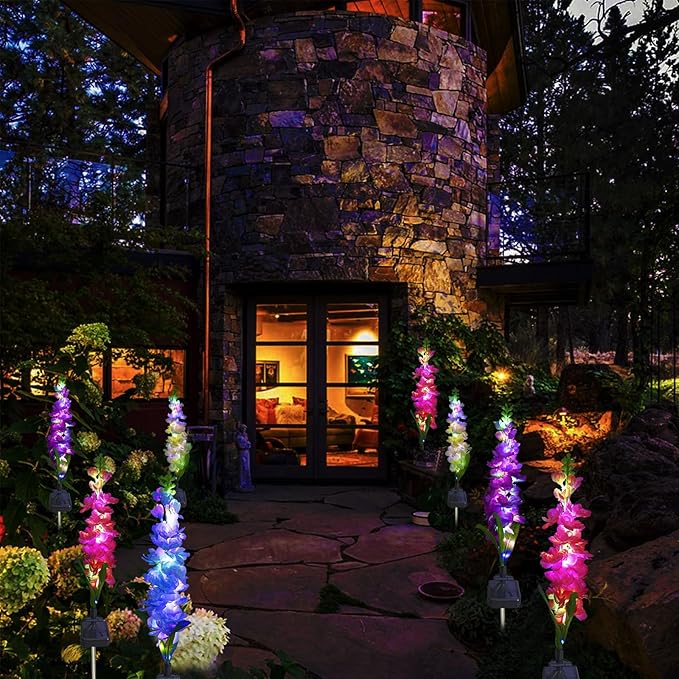 Solar Garden Lights, Solar Delphinium Flowers Lights 2 Pack 40 LEDs, Waterproof Solar Outdoor Lights Two Lighting Modes for Wedding Party Garden Yard Patio Lawn Decor and Gift for Mother