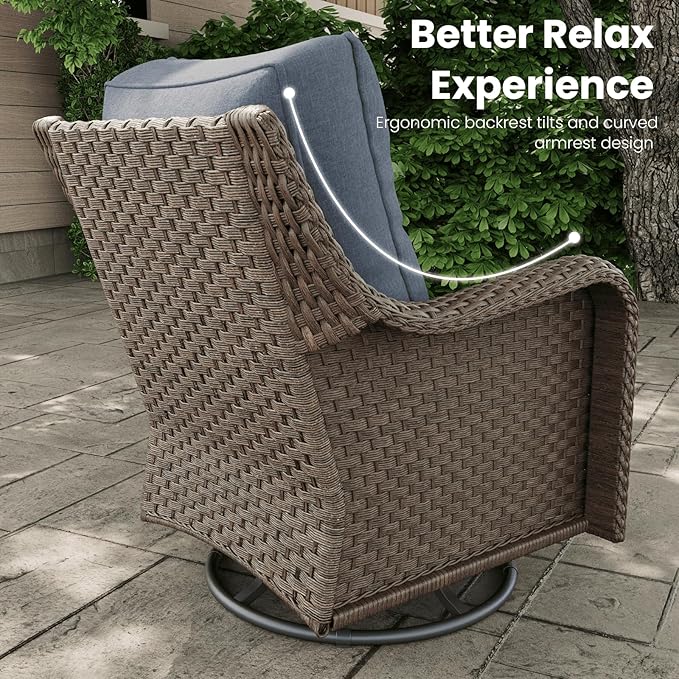 5 Pieces Outdoor Patio Furniture Sets with Rocking Swivel Chairs with 6-inch Thick Cushion and Fire Pit Table for Deck Lawn