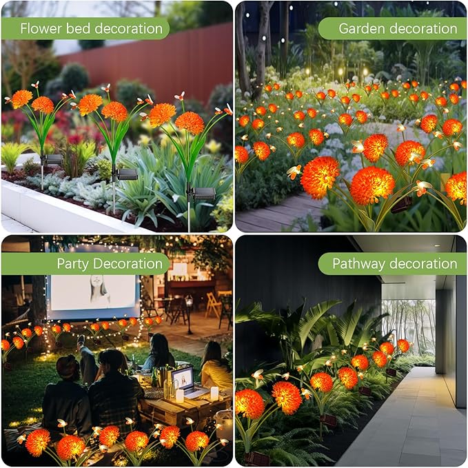 Solar Garden Lights, 6 Pack Swaying Bee Lights With Flowers, Waterproof Firefly Lights Outdoor for Garden Patio Yard Pathway Decoration, Gifts for Women Mother's Day