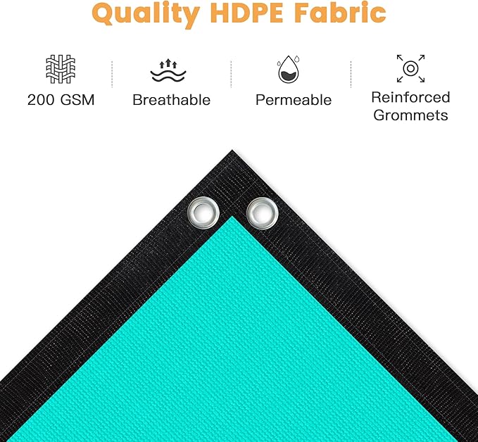 VICLLAX Shade Fabric Sun Shade Cloth with Every 2 FT Grommets for Patio Garden Pergola Cover Canopy 6x14 FT, Turquoise