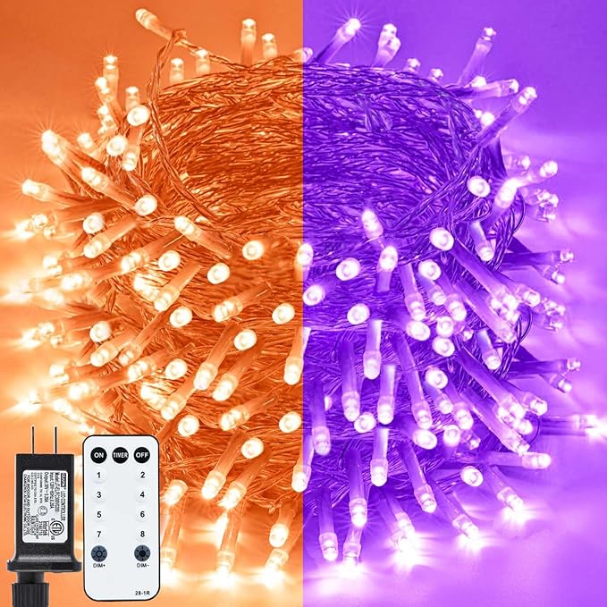 Purple and Orange Halloween Lights, 800LED 330FT String Lights 8 Modes Timer Plug in Waterproof Indoor Outdoor Christmas for Garden Party Decoration, JT-EL/FC300V0200