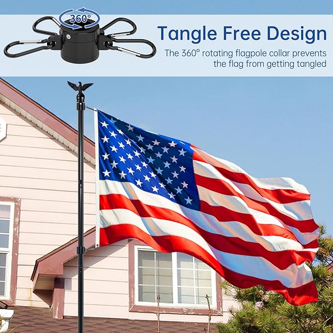 ZMTECH 10 FT Flag Pole Kit in Ground with 5 Pronges Base & Solar Light, Heavy Duty Flag Pole Holder with Metal Eagle Topper for Outside House Yard Garden Decor Residential Commerical(1 Pack,no Flag)