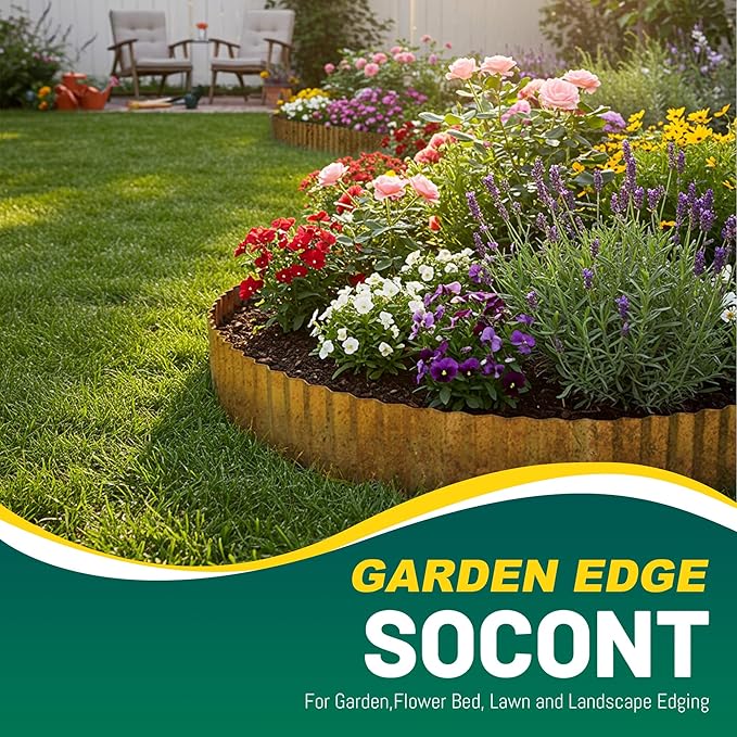 Corrugated Metal Garden Edging, 6"×20Ft Durable Landscape Border for Garden, Lawn, Flower Beds and Paver Edging (Rusty)