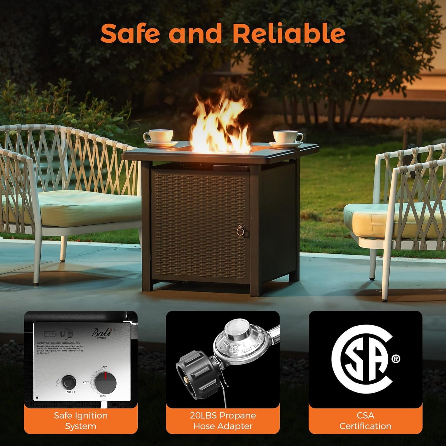 BALI OUTDOORS 50000 BTU Propane Fire Pit with Lid, 28 inch Fire Pit Table Outdoor, Black Firepits for Outside Backyard, Patio