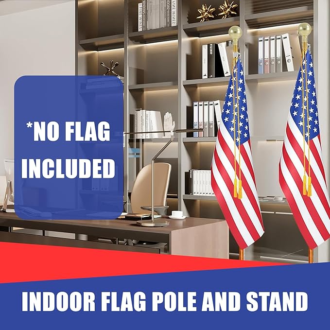 Super Tough Indoor Flag Pole kit 7ft - Parade Ball - Gold Texture Base - Aluminum Flagpole with Brass Finish - Heavy Duty Inside House Flagstaff - Interior Shaft and Stand - No Ensign Included