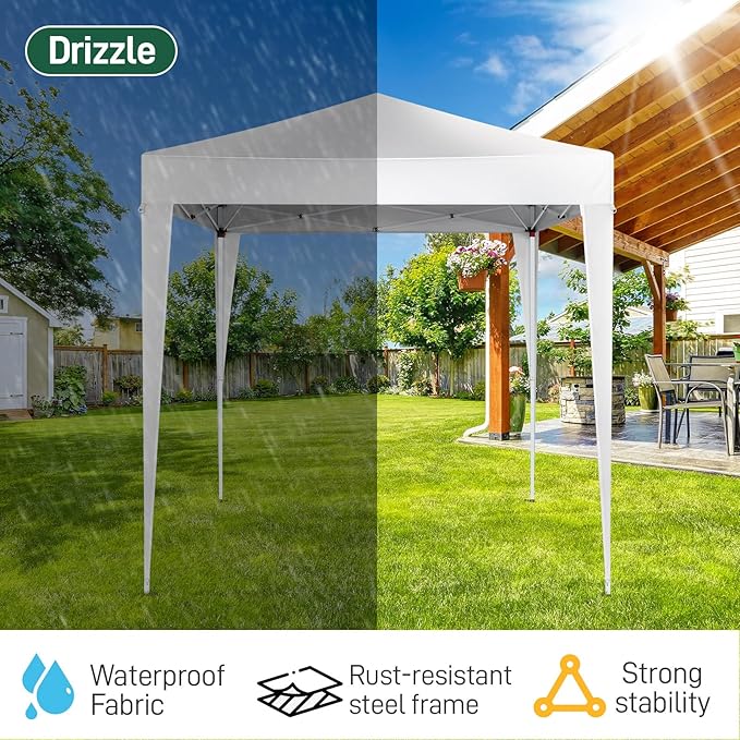 Outvita 6.5x6.5ft Pop Up Canopy Tent, Outdoor Instant Shelter Folding Canopy with Carry Bag for Commercial Events, Party, Backyard BBQ, Camping White