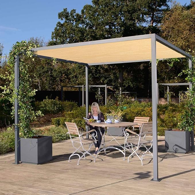 Eden's Decor Straight Flat-Edged Sun Shade Sail Rectangular 5' x 15' Beige UV-Blocking Outdoor Canopy Fabric Cloth Awning for Pergola Patio Garden Backyard Custom Size
