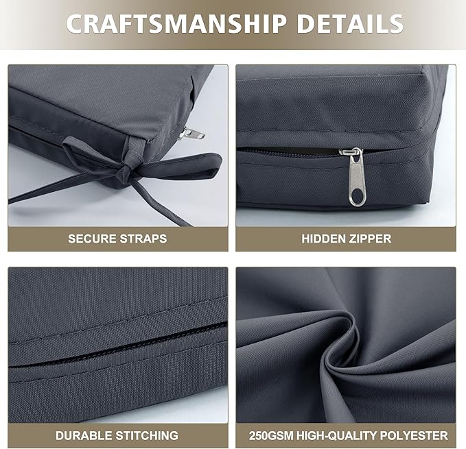 Outdoor Chair Cushions, Waterproof Outdoor Cushions for Patio Furniture w/Fade-Resistant, Removable & Machine-Washable Covers, 19x19 Inch, Ideal for Seat in Gardens/Porch – Set of 1/2/4, Dark Grey