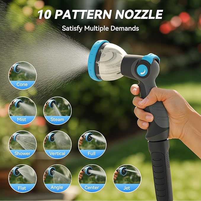 Retractable Garden Hose Reel 65 ft x 5/8 in, Heavy Duty Hose Reel Wall Mount with Any Length Lock, Auto Rewind System, 180° Swivel Bracket, 10-Pattern Garden Hose Nozzle, White & Grey