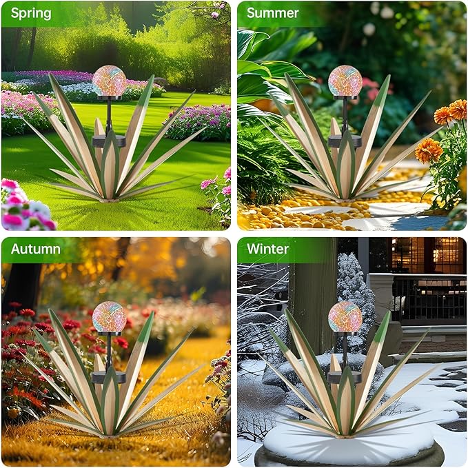 Tequila Rustic Sculpture Metal Yard Decor Hand Painted Metal Agave Garden Statue Green