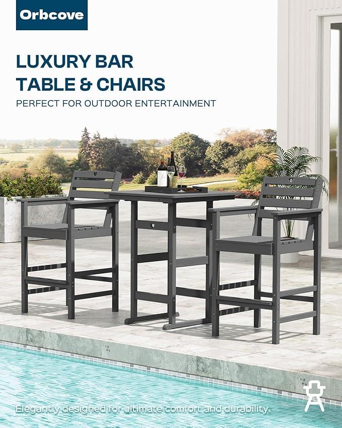 Tall Adirondack Chairs Set of 4, HDPE Wood Balcony Adirondack Chairs Set with Heart Cutout Design, Weather-Resistant Bar Height Furniture for Deck, Porch, Pool (Grey)