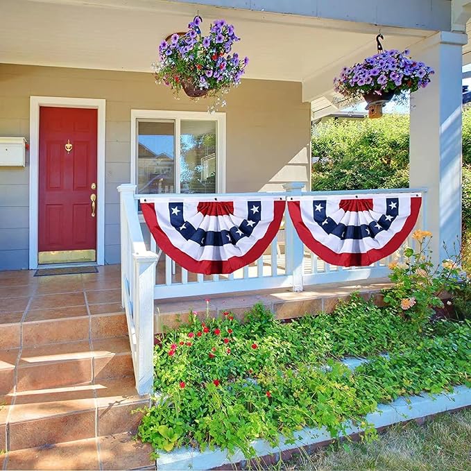USA Pleated Fan Flag American US Bunting Flag Patriotic Half Fan Banner Flag with Canvas Header and Brass Grommets for 4th of July Memorial Day Indoor Outdoor Decoration (4, 3x6 Feet)