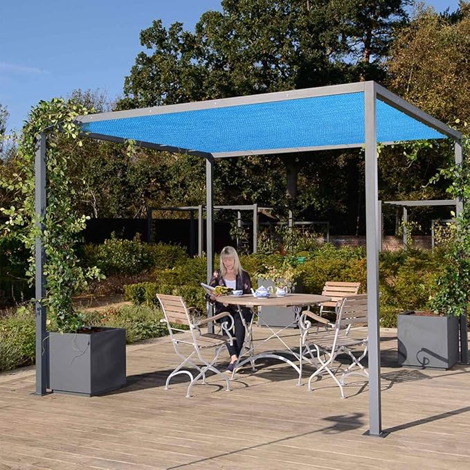 Eden's Decor Straight Flat-Edged Sun Shade Sail Rectangular 4' x 15' Blue UV-Blocking Outdoor Canopy Fabric Cloth Awning for Pergola Patio Garden Backyard Custom Size