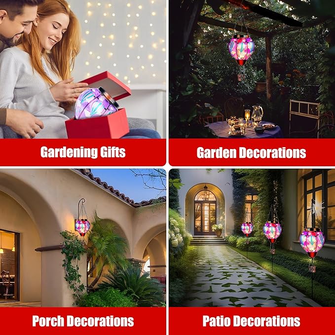 Solar Lantern Outdoor Waterproof, Hanging for Backyard Porch Patio Lawn Pathway Decor, Yard Decorations, Hot Air Balloon Garden Gifts, Cardinal-2, Sol-Purpl-Us2