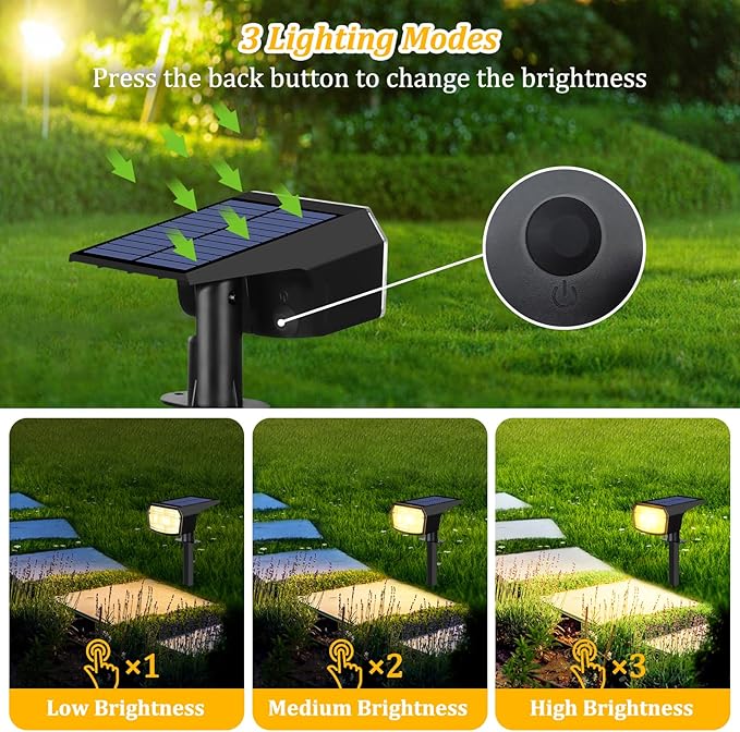 8-Pack Solar Spot Lights Outdoor, 59 LED Solar Lights Outdoor Waterproof, Outdoor Solar Lights for Yard with 3 Lighting Modes, Landscape Spotlights for Garden Pathway, Warm White