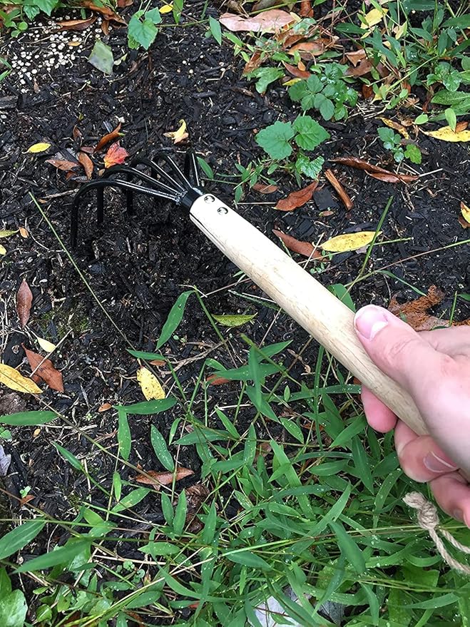 Garden Guru Hand Rake Cultivator Claw Soil Tiller - Military Grade Steel - Rust Resistant - 5 Tine Japanese Ninja Claw - Comfortable Wood Handle - Perfect Pulverized and Aerated Soil (2 Pack)