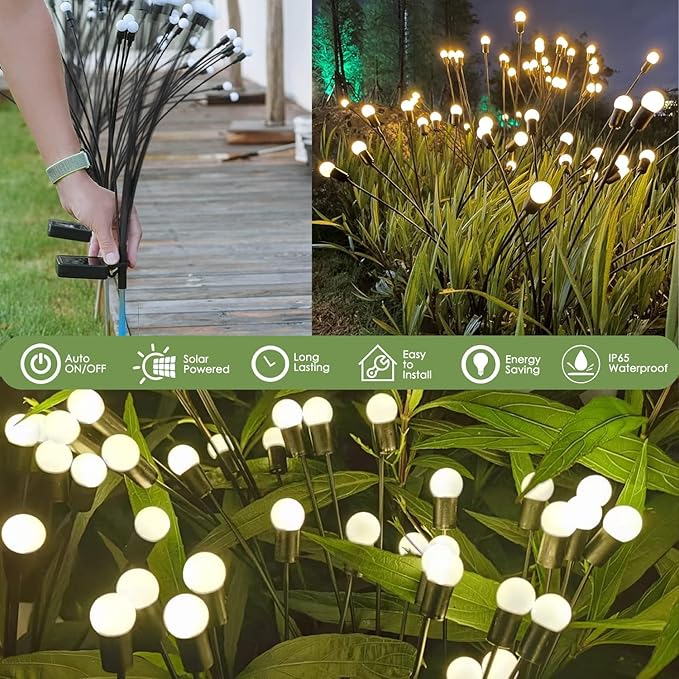 ANTQUE 2 Pack New Upgraded Swaying Starburst Solar Garden Lights, Vibrant Waterproof Outdoor Lights for Yard Patio Pathway Decoration