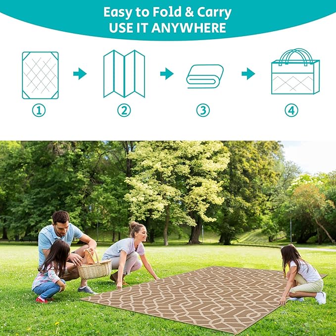 HEBE Outdoor Rug Waterproof 8x10, Reversible Plastic Straw Rug RV Camping Rug, Indoor Outdoor Patio Mat Clearance, Outside Carpet for Porch,Deck,Camper,Balcony,Backyard,Picnic