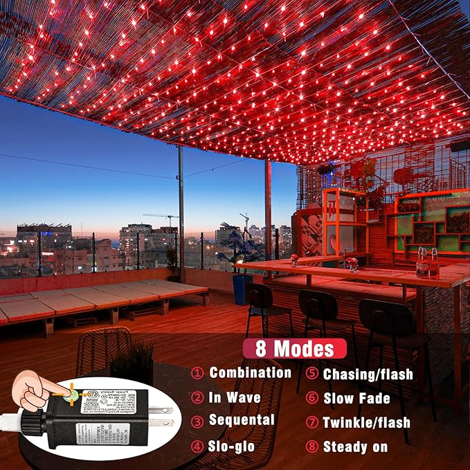 500 LED Red Christmas Lights, 165ft Red String Lights 8 Modes Clear Wire, Connectable Waterproof Plug in Red Twinkle Lights for Tree Bedroom Indoor Outdoor Christmas Decorations