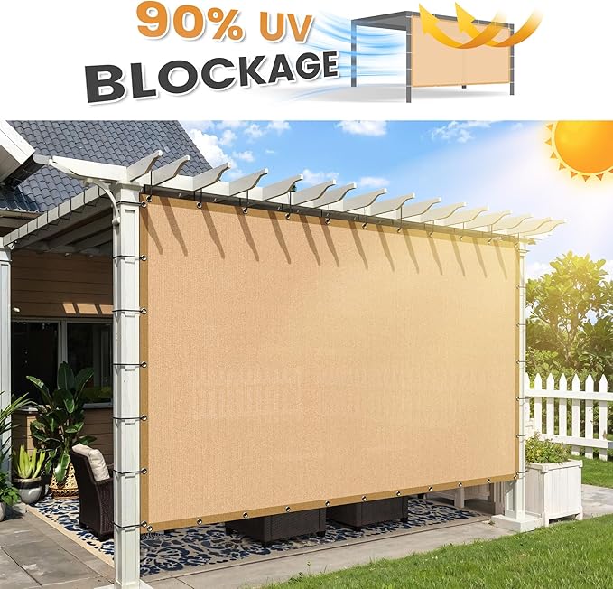VICLLAX Shade Fabric Sun Shade Cloth with Every 2 FT Grommets for Patio Garden Pergola Cover Canopy 9x10 FT, Wheat