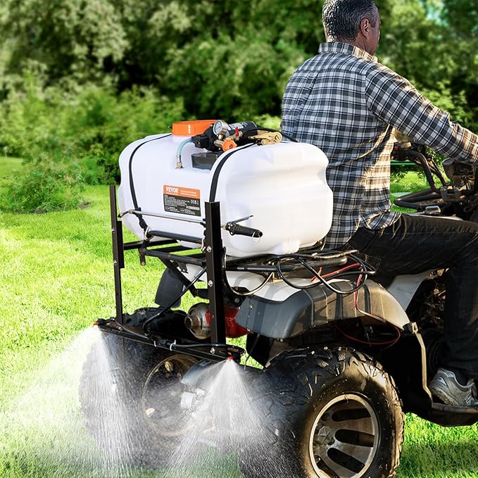 VEVOR ATV Spot Sprayer, 15.9 Gal/60L ATV/UTV Broadcast With Nozzle Boom, 12 V Pump With Water Tank, 1.9 GPM Flow Rate, Adjustable 0-72 PSI, 20FT Hose, Weed Sprayer for Garden, Farm