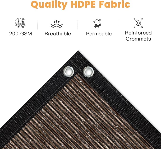 VICLLAX Shade Fabric Sun Shade Cloth with Every 2 FT Grommets for Patio Garden Pergola Cover Canopy 6x7 FT, Mocha