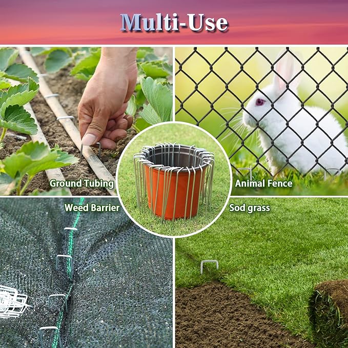 Gtongoko 120 Pack Galvanized Landscape Staples Garden Stakes Plant Cover Stakes 6 Inch 11 Gauge Lawn Staples Fence Stakes Ground Stakes for Landscaping Securing Weed Barrier Fabric