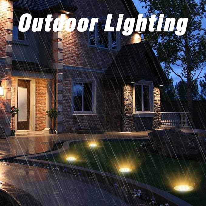 ODEETRONIC Solar Ground Lights Outdoor, 12 Packs 8 LED Solar Path Lights, Solar-Powered Disk Light Waterproof, In-ground Puck Light Flat Pathway Lamp for Landscape Pathway Patio Walkway, Warm White