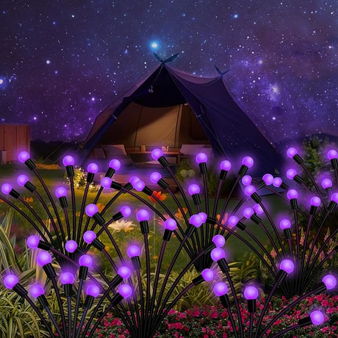 Kohlrabi Solar Garden Lights Outdoor, 6 Pack 60 LED Solar Purple Firefly Lights Waterproof, Sway by Wind, Solar Swaying Light for Yard Patio Backyard Garden Planter Flower Bed Pathway Decoration
